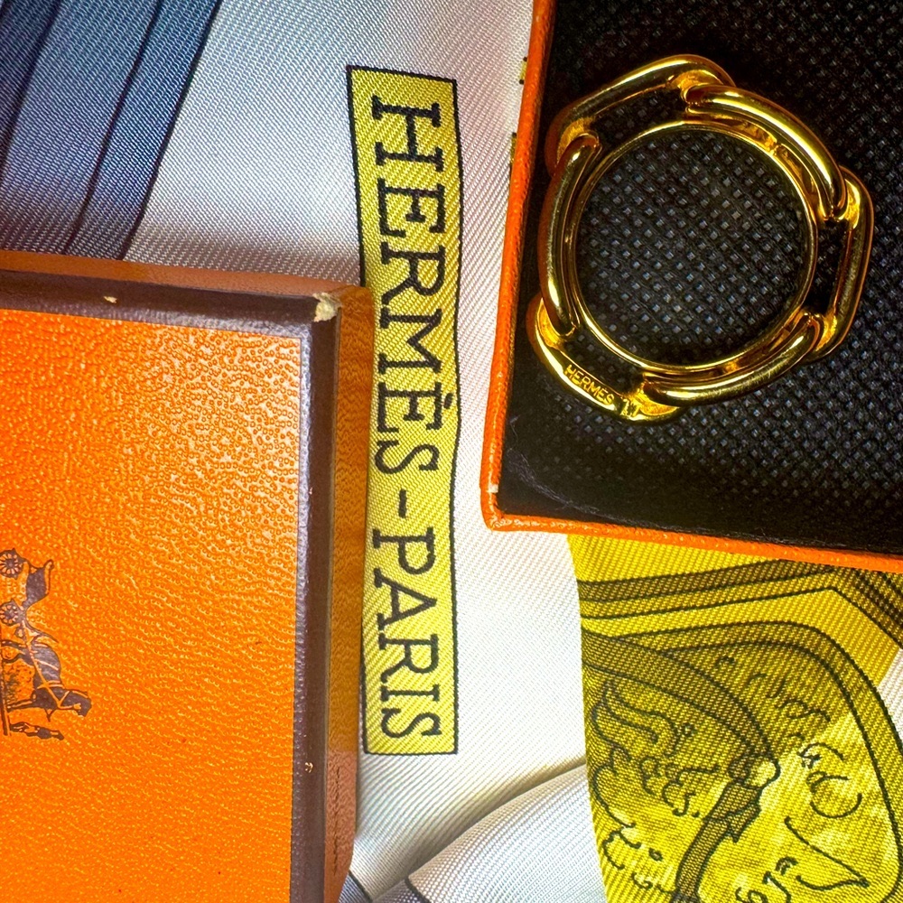 Hermès Scarf Ring Chaine d’Ancre Vintage Gold Anchor Link Rare 1990s Boxed - Picture 4 of 9